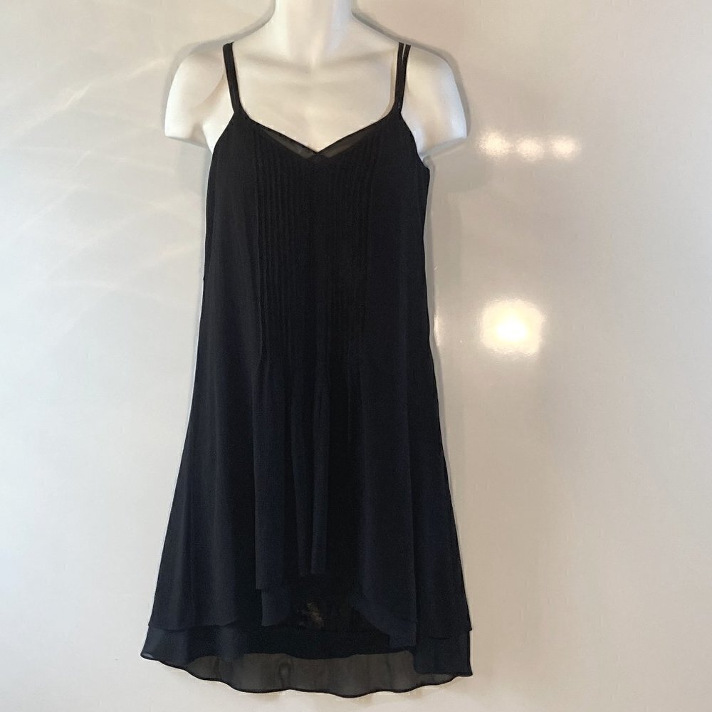 White House Black Market SZ2 Black slip dress spaghetti straps tucks flowy layer